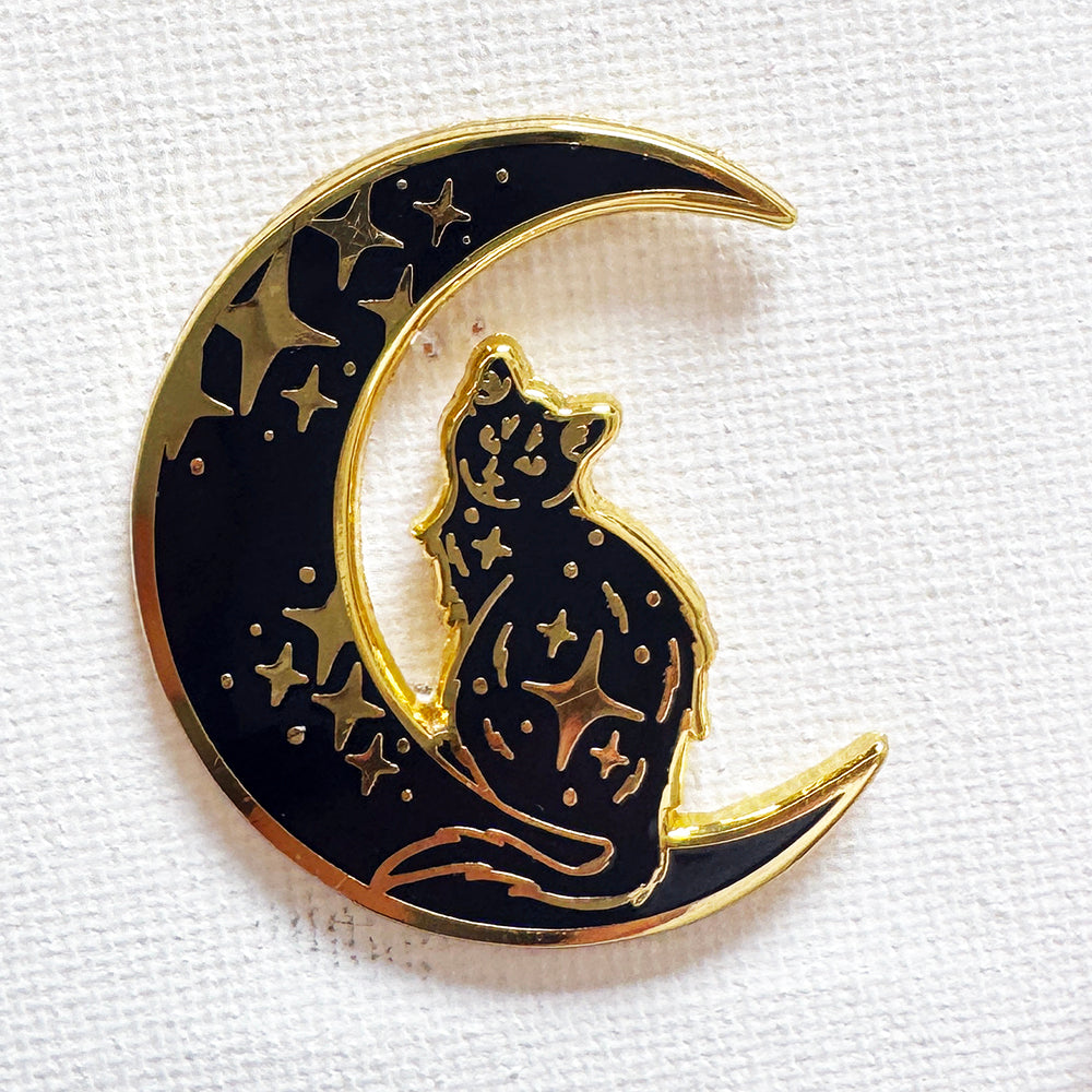 猫咪望月珐琅胸针