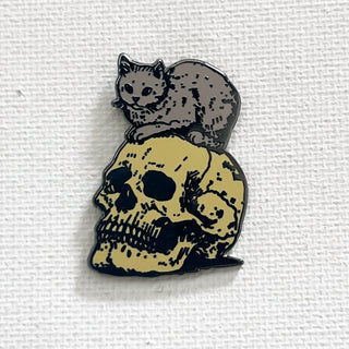 Cat On A Skull Pin
