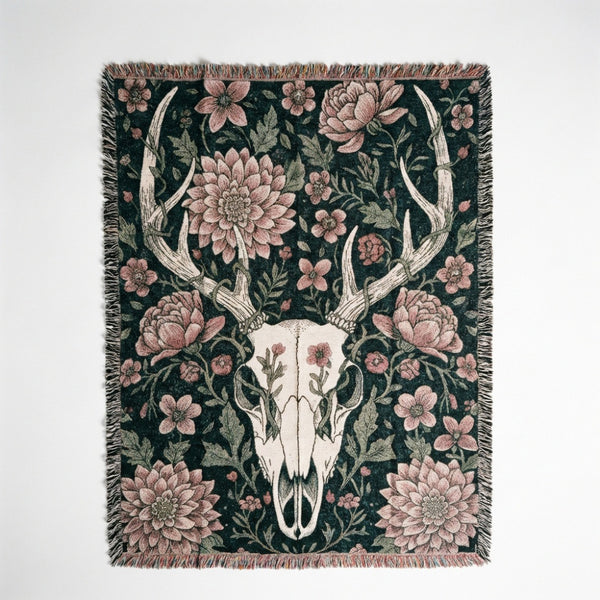 Floral Deer Skull Blanket