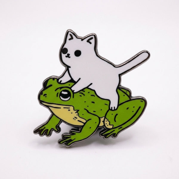 Cat Riding Frog Pin