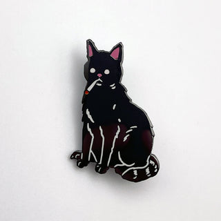 Smoking Cat Pin (Black Variant)